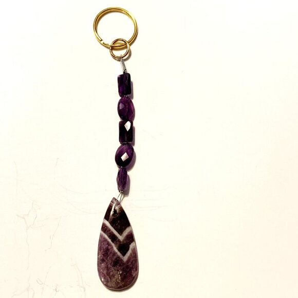 Chevron Amethyst Teardrop Keychain – 6" of Healing Energy - Picture 3 of 7